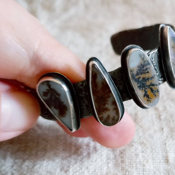 Sterling Silver Cuff with Four Gorgeous Dendritic Agates - Picture 2 of 5